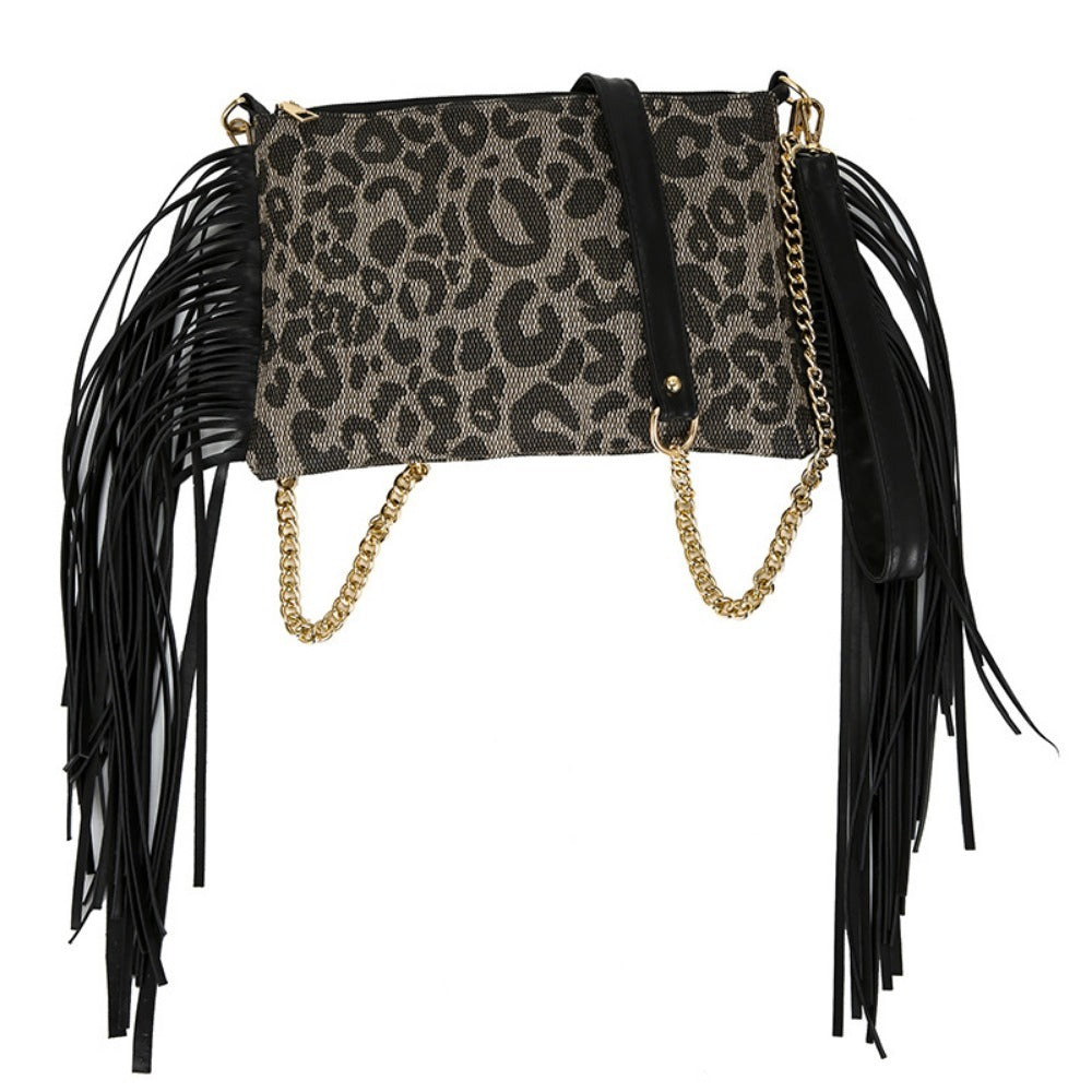Wholesale Western Style Tassel Small Square Bag Printed Crossbody Chain Bag